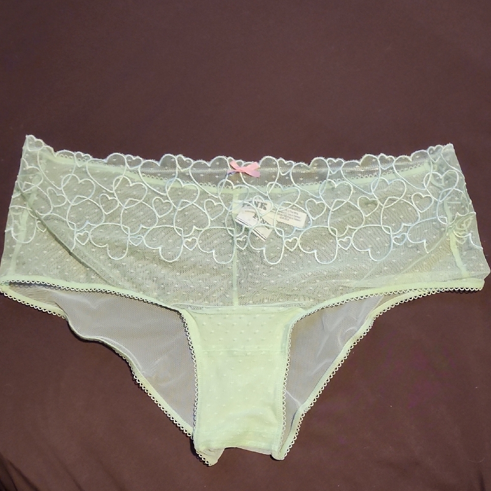 Victoria's Secret Light Green  Sheer  Hearts And Lace Cheeky Hipster. NWT XL